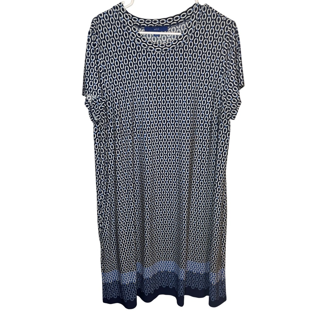 Apt. 9 Womens XL Navy Blue White Chain Link Print Shift Dress Short Sleeve